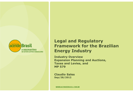 Sistema Legal E Regulatório Do Setor Elétrico No Brasil