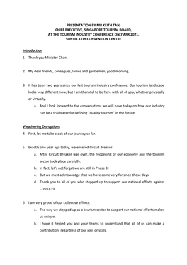 Presentation by Mr Keith Tan, Chief Executive, Singapore Tourism Board, at the Tourism Industry Conference on 7 Apr 2021, Suntec City Convention Centre