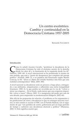 Un Centro Excéntrico. Cambio Y Continuidad En La Democracia Cristiana 1957-2005