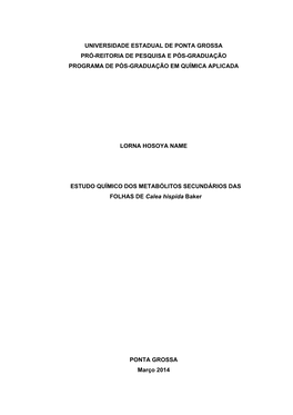 Universidade Estadual De Ponta Grossa Pró-Reitoria De Pesquisa E Pós-Graduação Programa De Pós-Graduação Em Química Aplicada