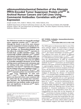 Utimmunohistochemical Detection of the Alternate Ink4a-Encoded