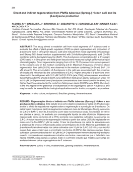 (Spreng.) Hicken Calli and Its Β-Ecdysone Production