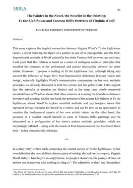 The Painter in the Novel, the Novelist in the Painting: to the Lighthouse and Vanessa Bell’S Portraits of Virginia Woolf
