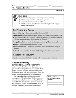 Section Summary Key Terms and People Academic Vocabulary