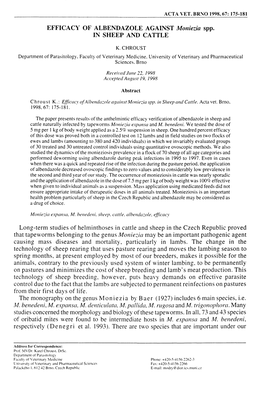 EFFICACY of ALBENDAZOLE AGAINST Moniezia Spp. in SHEEP and CATTLE