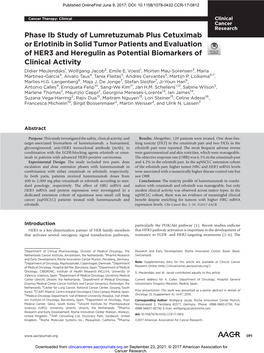 Phase Ib Study of Lumretuzumab Plus Cetuximab Or Erlotinib in Solid