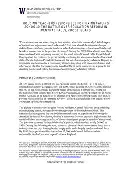 Holding Teachers Responsible for Failing Schools: the Battle Over Education Reform in Central Falls, Rhode Island