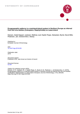 Ecogeographic Patterns in a Mainland-Island System in Northern Europe As Inferred from the Rove Beetles (Coleoptera: Staphylinidae) on Læsø Island