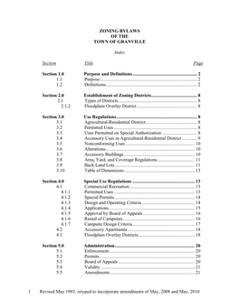 Zoning Bylaws of the Town of Granville