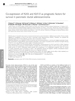 Co-Expression of KLK6 and KLK10 As Prognostic Factors for Survival in Pancreatic Ductal Adenocarcinoma