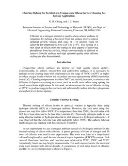 Chlorine for In-Situ Low-Temperature Silicon Surface Cleaning for Epitaxy