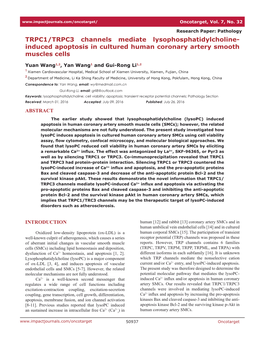 TRPC1/TRPC3 Channels Mediate Lysophosphatidylcholine- Induced Apoptosis in Cultured Human Coronary Artery Smooth Muscles Cells