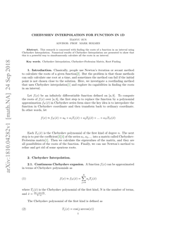 Chebyshev Interpolation for Function in 1D Tianyu Sun Advisor: Prof