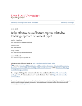 Is the Effectiveness of Lecture Capture Related to Teaching Approach Or Content Type? Jared A