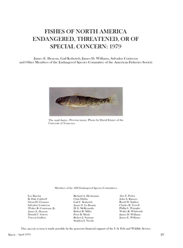 Fishes of North America Endangered, Threatened, Or of Special Concern: 1979