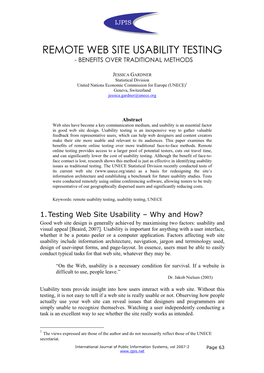 Remote Web Site Usability Testing - Benefits Over Traditional Methods