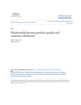 Relationship Between Product Quality and Customer Satisfaction Albert Vitales Cruz Walden University