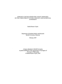 Anselm's Cur Deus Homo for a Peace Theology: on the Compatibility of Non-Violence and Sacrificial Atonement