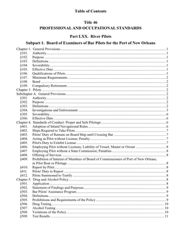 Title 46:LXX, Professional and Occupational Standards: River Pilots