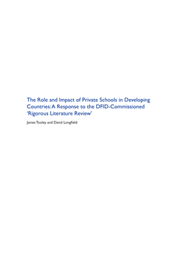 The Role and Impact of Private Schools in Developing Countries: a Response to the DFID-Commissioned ‘Rigorous Literature Review’