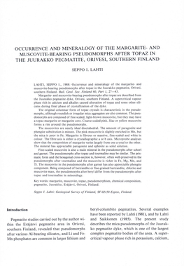 Occurrence and Mineralogy of the Margarite- and Muscovite-Bearing Pseudomorphs After Topaz in the Juurakko Pegmatite, Orivesi, Southern Finland