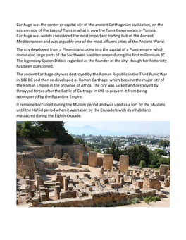 Carthage Was the Center Or Capital City of the Ancient Carthaginian