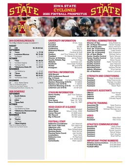 Iowa State Cyclones 2020 Football Prospectus