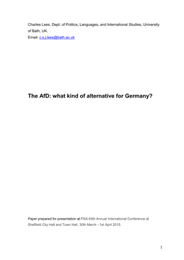 The Afd: What Kind of Alternative for Germany?