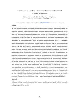 MOLS 2.0: Software Package for Peptide Modelling and Protein-Ligand Docking