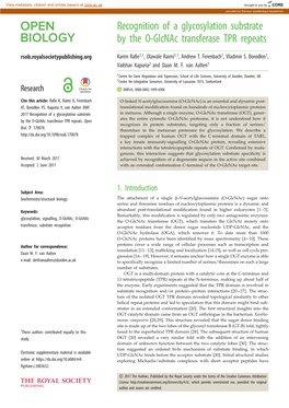 Recognition of a Glycosylation Substrate by the O-Glcnac Transferase TPR Repeats