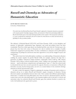 Russell and Chomsky As Advocates of Humanistic Education