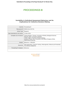 Variability in Individual Assessment Behaviour and Its Implications for Collective Decision-Making