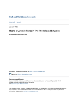 Habits of Juvenile Fishes in Two Rhode Island Estuaries