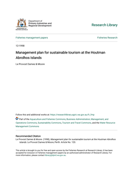 Management Plan for Sustainable Tourism at the Houtman Abrolhos Islands