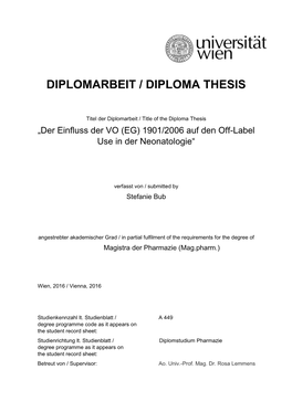 Der Einfluss Der VO (EG) 1901/2006 Auf Den Off-Label Use in Der Neonatologie“