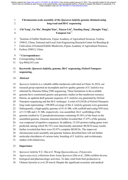 Chromosome-Scale Assembly of the Sparassis Latifolia Genome Obtained Using Long-Read and Hi-C Sequencing