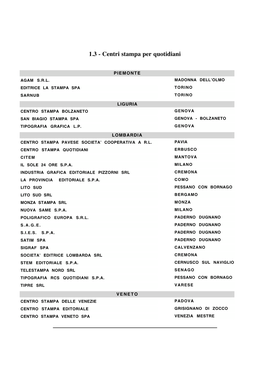 1.3 - Centri Stampa Per Quotidiani