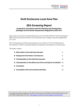 SEA Screening Report Prepared in Accordance with the Planning and Development (Strategic Environmental Assessment) Regulations 2004–2011