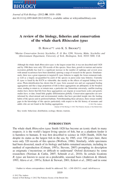 A Review of the Biology, Fisheries and Conservation of the Whale Shark