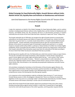 Global Campaign for Equal Nationality Rights, Kuwaiti Women Without Limits, Abolish Article 153, Equality Now and Institute on Statelessness and Inclusion