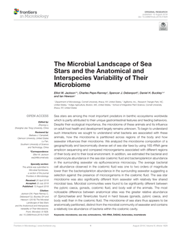 Jackson, EW Et. Al. 2018. the Microbial Landscape of Sea Stars