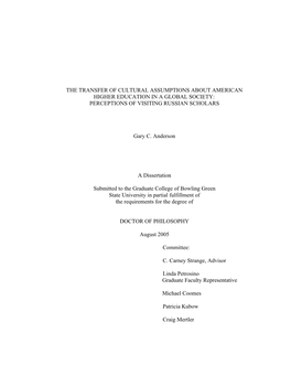 The Transfer of Cultural Assumptions About American Higher Education in a Global Society: Perceptions of Visiting Russian Scholars