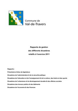 Rapport De Gestion Des Différents Dicastères Relatifs