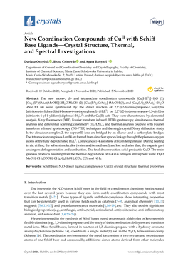 New Coordination Compounds of Cuii with Schiff Base Ligands—Crystal