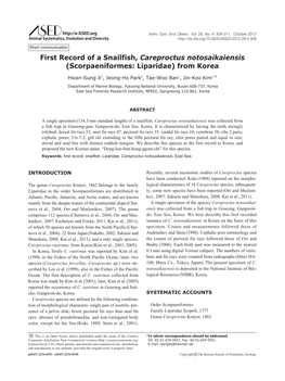 First Record of a Snailfish, Careproctus Notosaikaiensis (Scorpaeniformes: Liparidae) from Korea