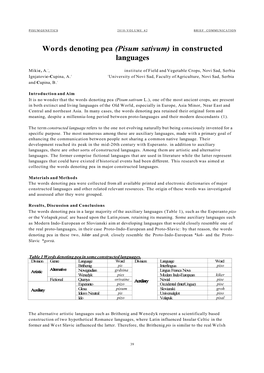 Words Denoting Pea (Pisum Sativum) in Constructed Languages