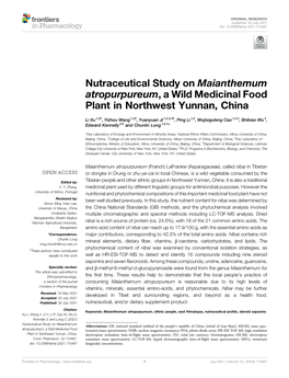 Nutraceutical Study on Maianthemum Atropurpureum, a Wild Medicinal Food Plant in Northwest Yunnan, China