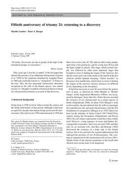 Fiftieth Anniversary of Trisomy 21: Returning to a Discovery