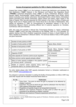 Access Arrangement Guideline for GGL's Hazira Ankleshwar Pipeline