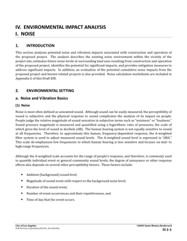 Iv. Environmental Impact Analysis I. Noise